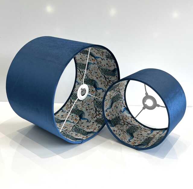 New Luxury Hq Double Sided Navy Blue & Peacock Bird On White Fabric Combination Lamp Shade Pendant Light - image 1