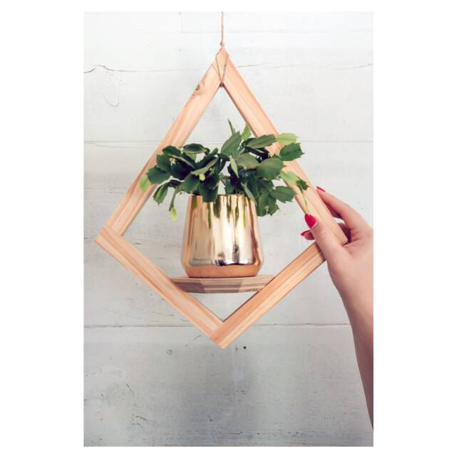 Diamond Wood Plant Hanger, Geometric Hanging Planter Indoor, Indoor Planter, With Saucer, Air Holder - image 1