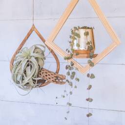 Diamond Wood Plant Hanger, Geometric Hanging Planter Indoor, Indoor Planter, With Saucer, Air Holder - thumbnail 4