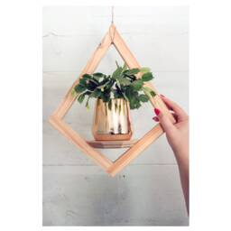 Diamond Wood Plant Hanger, Geometric Hanging Planter Indoor, Indoor Planter, With Saucer, Air Holder - thumbnail 1