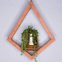 Diamond Wood Plant Hanger, Geometric Hanging Planter Indoor, Indoor Planter, With Saucer, Air Holder - thumbnail 3