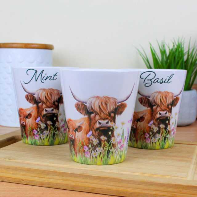 Highland Cow & Calf Ceramic Plant Pot - Countryside Farmhouse Decor Gifts Indoor Gardening Small Flower - image 1