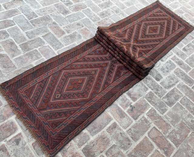2'7x13'7 Turkmen Runner Rug - Vintage Hand-Knotted Wool Moshwani , Oriental Cozy Geometric Design Kitchen Hallway - image 1