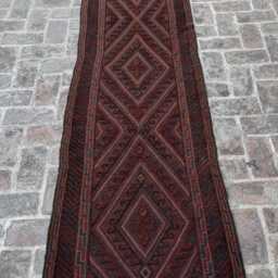 2'7x13'7 Turkmen Runner Rug - Vintage Hand-Knotted Wool Moshwani , Oriental Cozy Geometric Design Kitchen Hallway - thumbnail 2