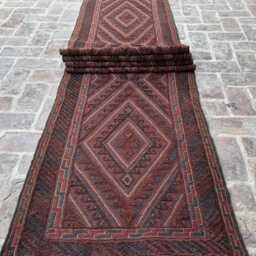 2'7x13'7 Turkmen Runner Rug - Vintage Hand-Knotted Wool Moshwani , Oriental Cozy Geometric Design Kitchen Hallway - thumbnail 3