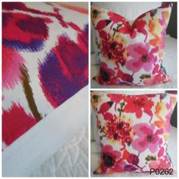 Floral. 3 Patterns.18x18 Spring Pink.raspberry.yellow.peach.greys.golds.green.blues.turquoise.white.cream.browns.muted Floral.ikatbold Muted - thumbnail 3