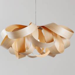 Nordic Wood Veneer Lamp - Modern Scandinavian Chandelier, Minimalist Dining Room Pendant Fixture - thumbnail 2