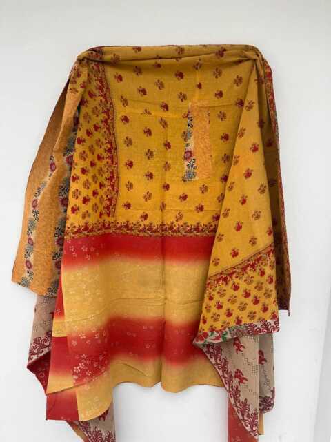 Handmade Vintage Kantha Quilt Patchwork Reversible Block Print Cotton Bed Cover - image 1