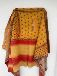 Handmade Vintage Kantha Quilt Patchwork Reversible Block Print Cotton Bed Cover - thumbnail 1
