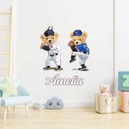 Personalised Teddy Bear Baseball Name Wall Sticker , Custom Decal Gifts Boys Bedroom Decor - thumbnail 3
