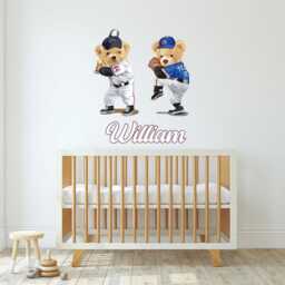Personalised Teddy Bear Baseball Name Wall Sticker , Custom Decal Gifts Boys Bedroom Decor - thumbnail 2