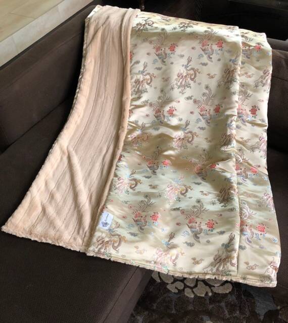 "Golden Champagne Dragon Brocade Throw Blanket, ""Golden Boy" - image 1