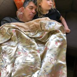 "Golden Champagne Dragon Brocade Throw Blanket, ""Golden Boy" - thumbnail 2