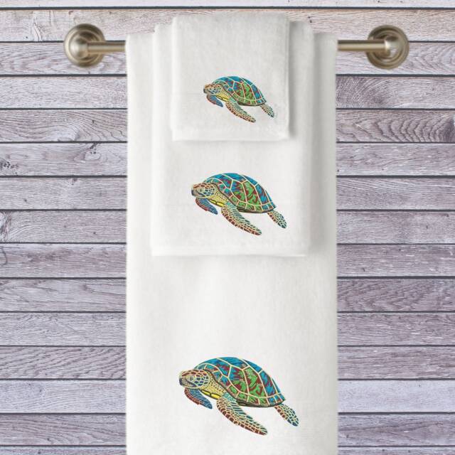 Personalized Embroidered Turtle Towel, Luxury Cotton, Wedding Gift - image 1