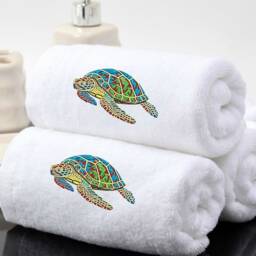 Personalized Embroidered Turtle Towel, Luxury Cotton, Wedding Gift - thumbnail 4