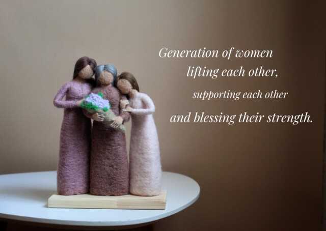 Three Generations Women Needle Felted Figures - Mother Daughter Grandmother Trio Mini Statue Gift - image 1