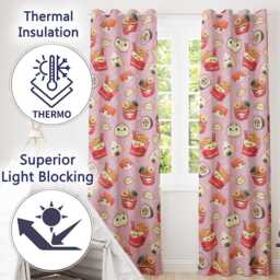 Kawaii Sushi Ramen Dumpling Asian Food Seamless Pattern Rose Pink Background Readymade Eyelet Ring Top Thermal 100% Blackout Curtains - thumbnail 3