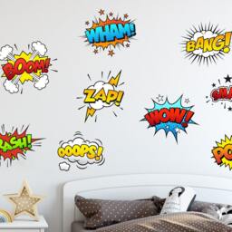 Comic Book Wall Decal For Kids Game Room, Superhero Nursery Decor, PVC Free Sticker Boy Room Decoration - thumbnail 2