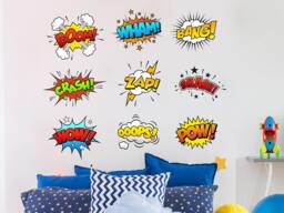Comic Book Wall Decal For Kids Game Room, Superhero Nursery Decor, PVC Free Sticker Boy Room Decoration