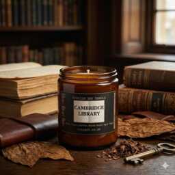 Cambridge Library Candle - Bookish Soy Wax - Old Book Smell, Leather & Mahogany Scent Gift For Readers, Librarian Handmade - thumbnail 1