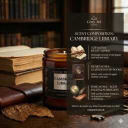 Cambridge Library Candle - Bookish Soy Wax - Old Book Smell, Leather & Mahogany Scent Gift For Readers, Librarian Handmade - thumbnail 2