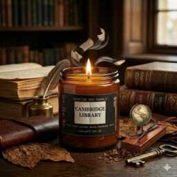 Cambridge Library Candle - Bookish Soy Wax - Old Book Smell, Leather & Mahogany Scent Gift For Readers, Librarian Handmade - thumbnail 3