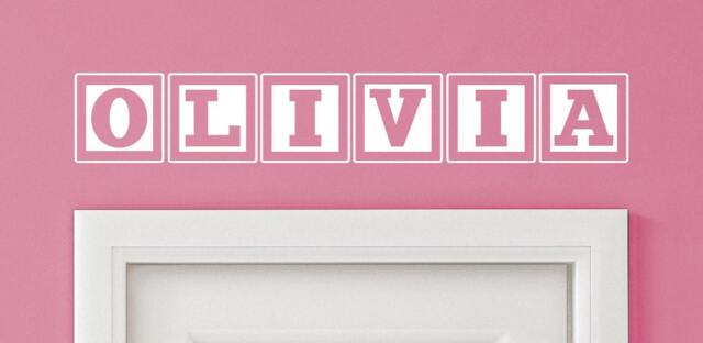 Olivia Baby Block Name Bedroom Closet Door - White Wall Vinyl Decal Decorative