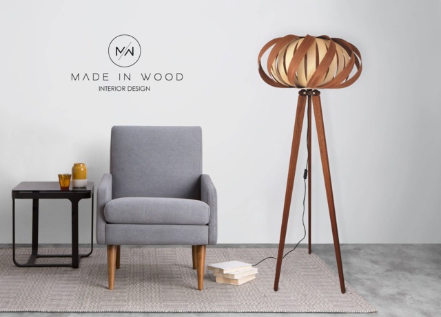 Redwood Tripod Floor Lamp, Sapele Wood, Twisted Design - image 1