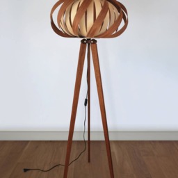 Redwood Tripod Floor Lamp, Sapele Wood, Twisted Design - thumbnail 3