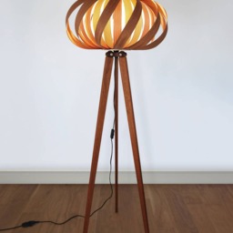 Redwood Tripod Floor Lamp, Sapele Wood, Twisted Design - thumbnail 2