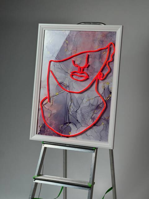 Michelangelo's David in Neon A Contemporary Artwork For Modern Homes - Vibrant & Unique Wall Decor L Neon Art Wall Decor Paintings - image 1