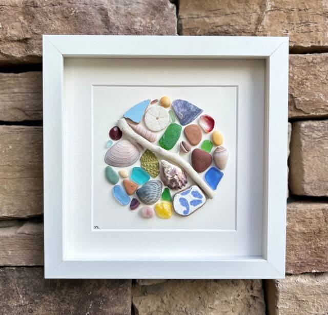 Coastal Mosaic Framed Wall Art, Scottish Sea Glass, Shells & Driftwood - image 1