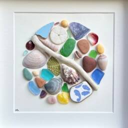 Coastal Mosaic Framed Wall Art, Scottish Sea Glass, Shells & Driftwood - thumbnail 2