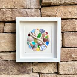 Coastal Mosaic Framed Wall Art, Scottish Sea Glass, Shells & Driftwood - thumbnail 3