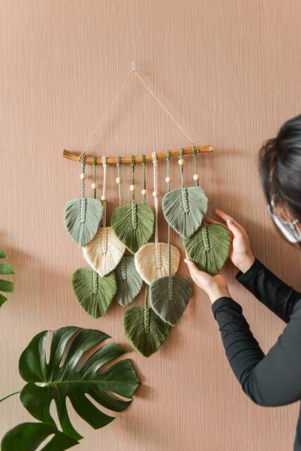 Macrame Leaf Wall Hanging, Boho Decor, Decor Minimalist, Art, Gift For The Home, Monstera Leaves L02 - image 1