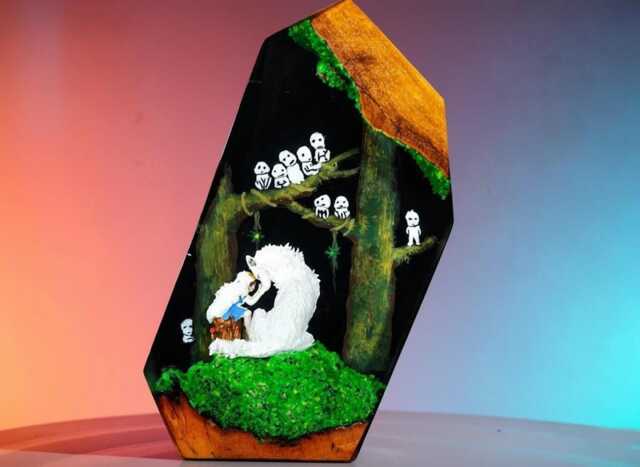 Premium Princess Mononoke Ver 3 Resin Lamp - Handmade Forest Spirit Led Light, Wolf Diorama Lamp, Studio Ghibli Gift, Fantasy Art Decor - image 1