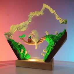Premium Princess Mononoke Ver 3 Resin Lamp - Handmade Forest Spirit Led Light, Wolf Diorama Lamp, Studio Ghibli Gift, Fantasy Art Decor - thumbnail 2