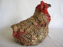 Hen Sculpture/Unique Ceramic Hen/Fantasy Hen/Hen Garden Sculpture - thumbnail 1