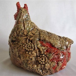 Hen Sculpture/Unique Ceramic Hen/Fantasy Hen/Hen Garden Sculpture - thumbnail 3
