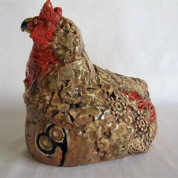Hen Sculpture/Unique Ceramic Hen/Fantasy Hen/Hen Garden Sculpture - thumbnail 2