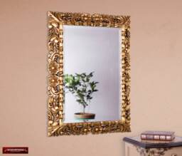 Hand Carved Peruvian Gilded Mohena Wood Wall Mirror With Gold Leaf, - thumbnail 1