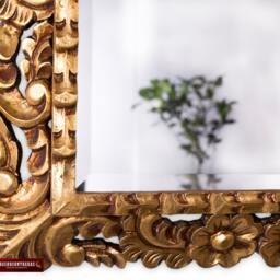 Hand Carved Peruvian Gilded Mohena Wood Wall Mirror With Gold Leaf, - thumbnail 3