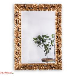 Hand Carved Peruvian Gilded Mohena Wood Wall Mirror With Gold Leaf, - thumbnail 2