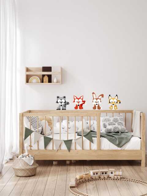 Woodland Animals Wall Decal Set Of 4 - Animal Choice For Children's Room Fox, Badger, Hedgehog, Squirrel, Lynx, Wolf, Raccoon Hand-Drawn De - image 1