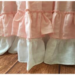 Pink & White Two Tiered Dust Ruffle With Country Hem, Handmade From 100% Linen, Shabby Chic Bedding, Romantic - thumbnail 2