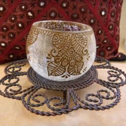 Cracked Votive Holder With Unique Henna Design - Ooak - thumbnail 2