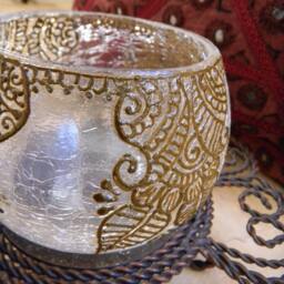 Cracked Votive Holder With Unique Henna Design - Ooak - thumbnail 4