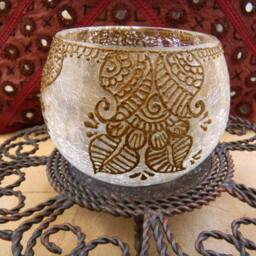 Cracked Votive Holder With Unique Henna Design - Ooak - thumbnail 3