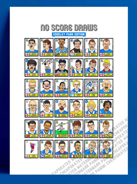 stockport County - No Score Draws Edgeley Park Edition A3 Print Of 36 Hand-Drawn Panini-style Doodles Scfc Icons Wonky Football Art - image 1
