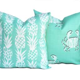 One Quality Outdoor Pillow Cover, Aqua Blue Pineapple, Decorative Throw Pillow, Accent Tropical Case - thumbnail 2